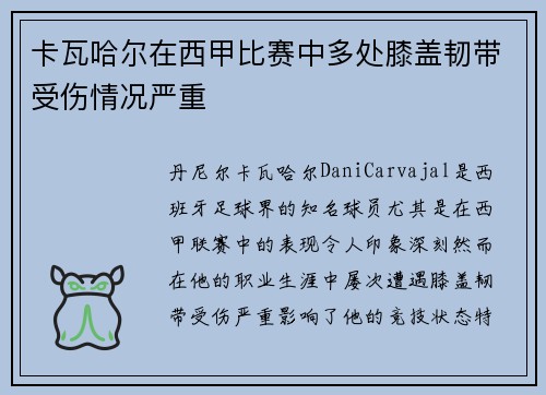 卡瓦哈尔在西甲比赛中多处膝盖韧带受伤情况严重 卡瓦哈尔在西甲比赛中多处膝盖韧带受伤情况严重